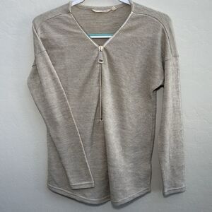 Soft Surroundings Valentina Zip Long‎ Sweater, Stone, XS Women